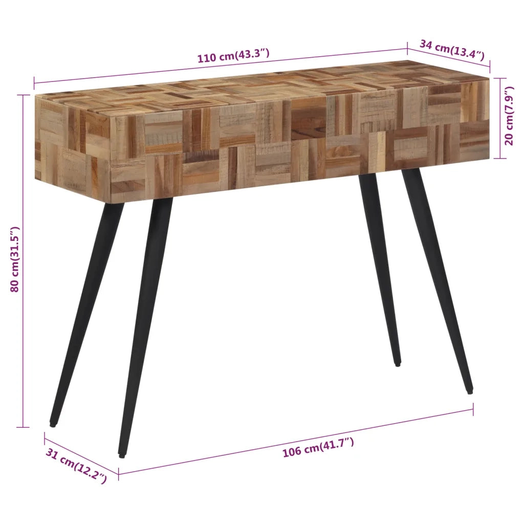 Tavolino Consolle-Tavolino da soggiorno-Tavolo 110x34x80 cm Teak Massello di Recupero