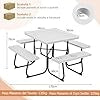 Set Tavolo da Picnic Quadrato con Panche per 8 Persone, Tavolo da Picnic con 4 Panche e Foro per Ombrellone, con Telaio in Metallo, Ogni Panca Portata 225 kg, per Giardino, Cortile (Bianco)