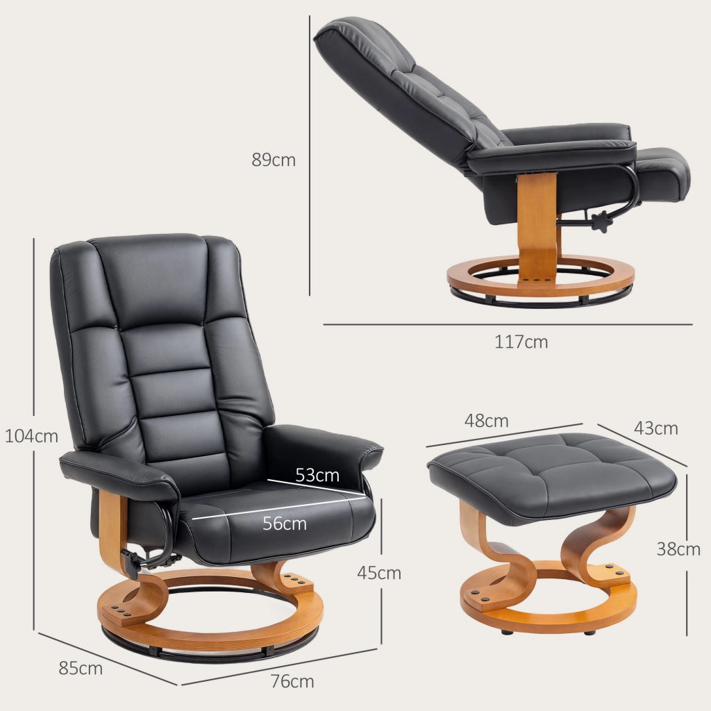 Poltrona Relax Reclinabile Girevole con Poggiapiedi ¨C Zephmum ¨C Similpelle Nero Legno