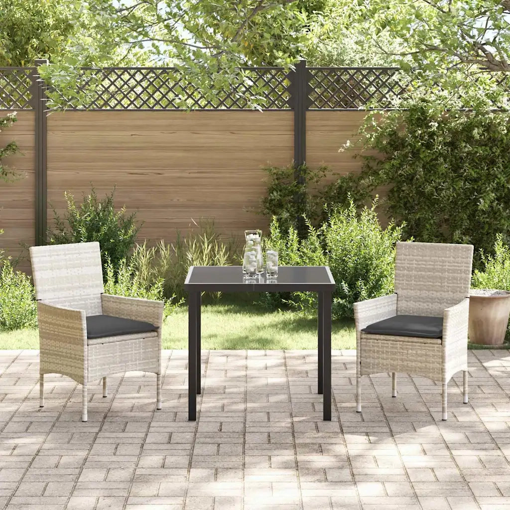 Set da Pranzo per Giardino 3 pcs Grigio chiaro polyrattan