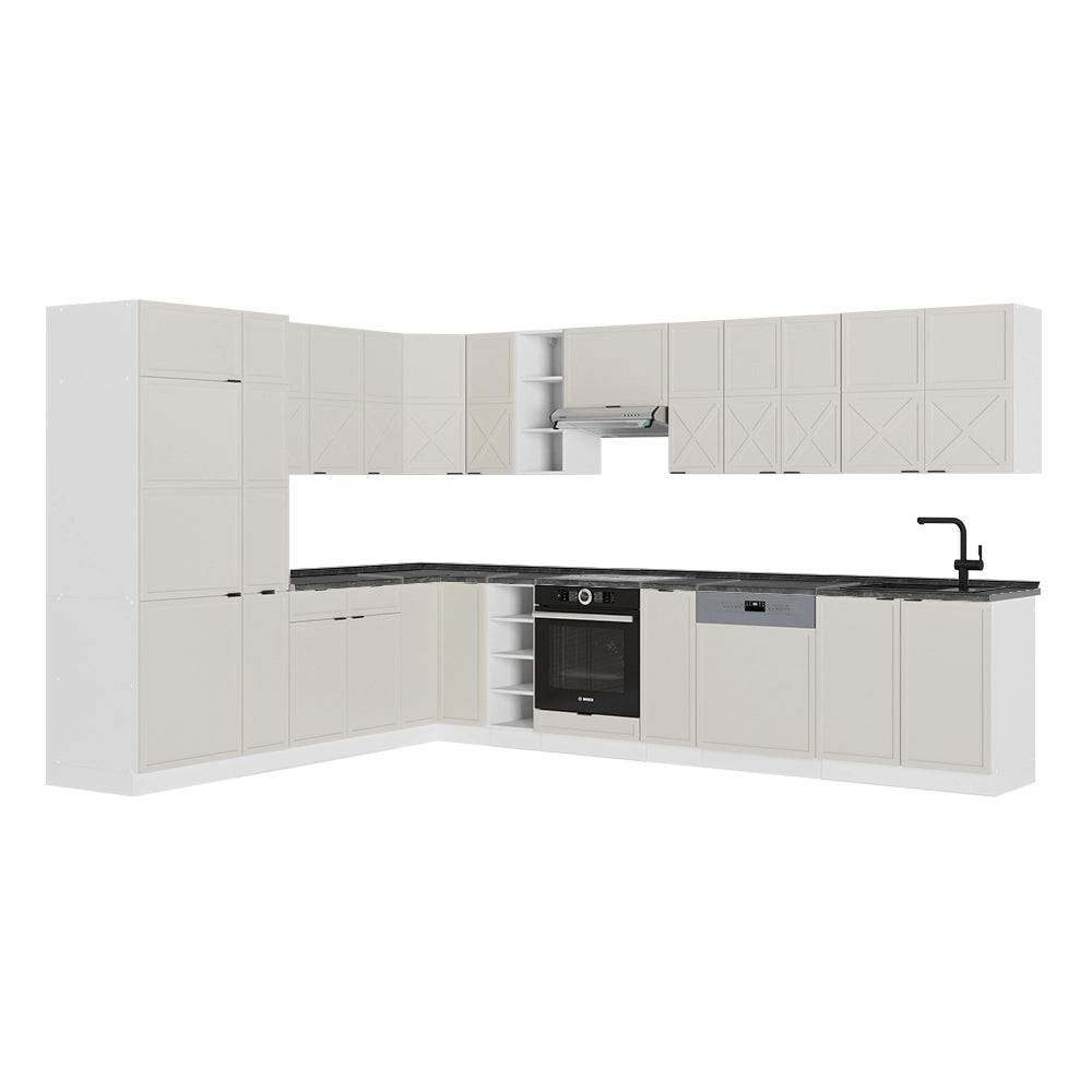Cucina angolare completa Fame-Line GrigioBeige/Bianco 347 x 60 cm, PL Antracite Vicco