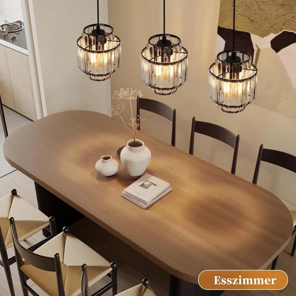 ZMH Lampada a Sospensione 1 Luce E27 Nera Pendente in Cristallo Vintage Regolabile Per Soggiorno Lampadina Non Inclusa