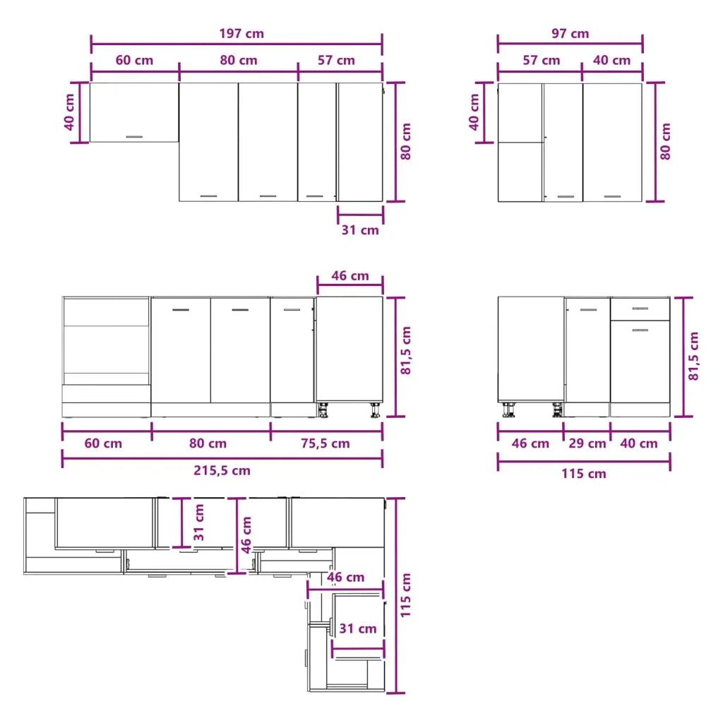 Unità Cucina LYON 8 pz Bianco Legno ingegnerizzato 3438431