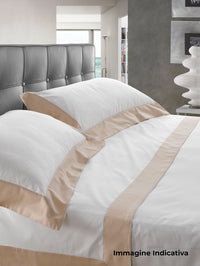 Set Lenzuola 1 Piazza e Mezzo Sopra Sotto e Federe Bordi in Raso Garrini Eveline Avorio/Oro