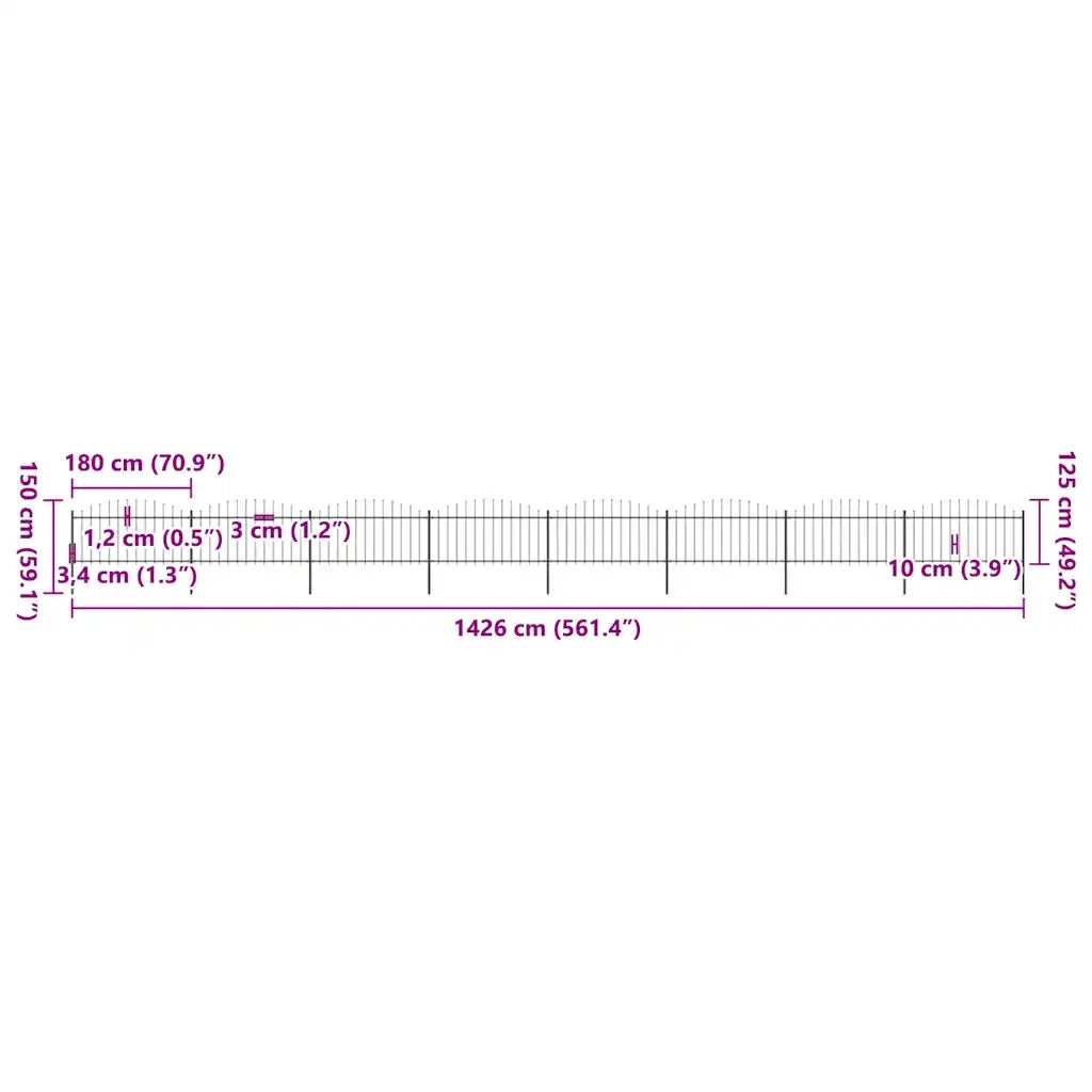 Recinzione da Giardino con Punta a Lancia in Acciaio 1426x150 cm Nero 277737