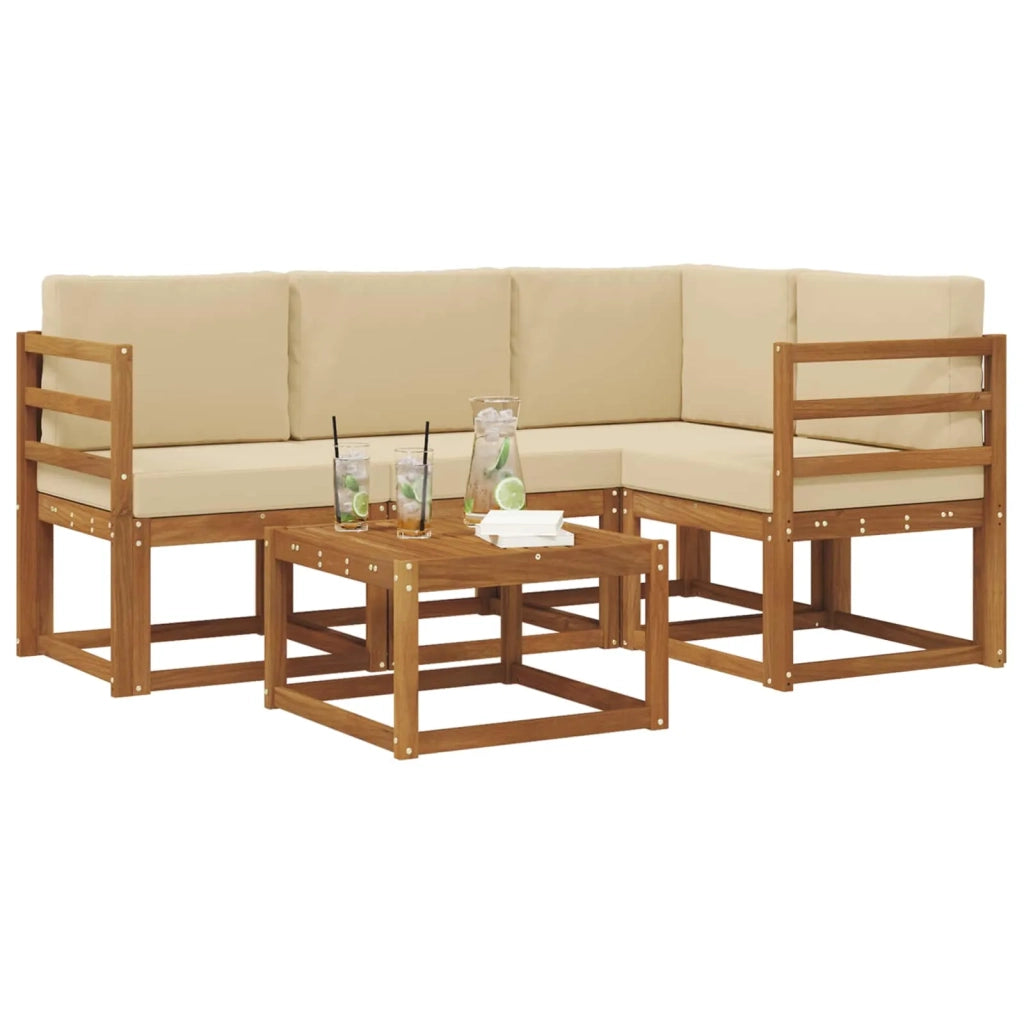 Set di divani da esterno con cuscino 5 pcs Naturale e Beige 3366346