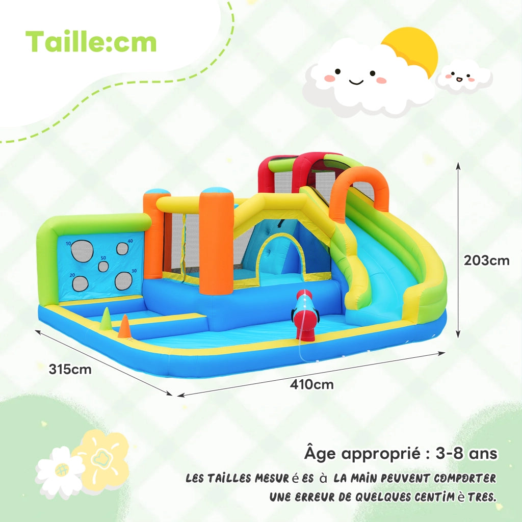 Castello gonfiabile per bambini con scivolo d'acqua trampolino parete da arrampicata e soffiatore da 450 W