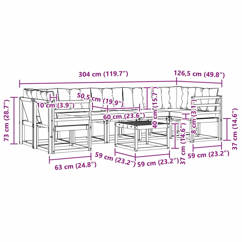 Set di divani da esterno 8 pz Bianco e Nero 3389298