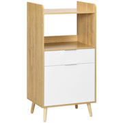 Mobile per microonde con cassetto e ripiano regolabile ¨C zephmum ¨C naturale e bianco 58x40x118 cm