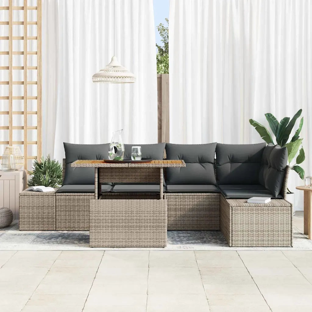 Set Divano da Giardino 6 pcs Grigio Poly Rattan 3358701