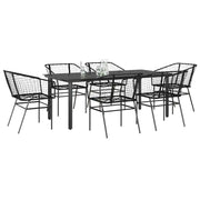 Set Pranzo da Giardino 7 pz Nero Polyrattan Vetro 3334588