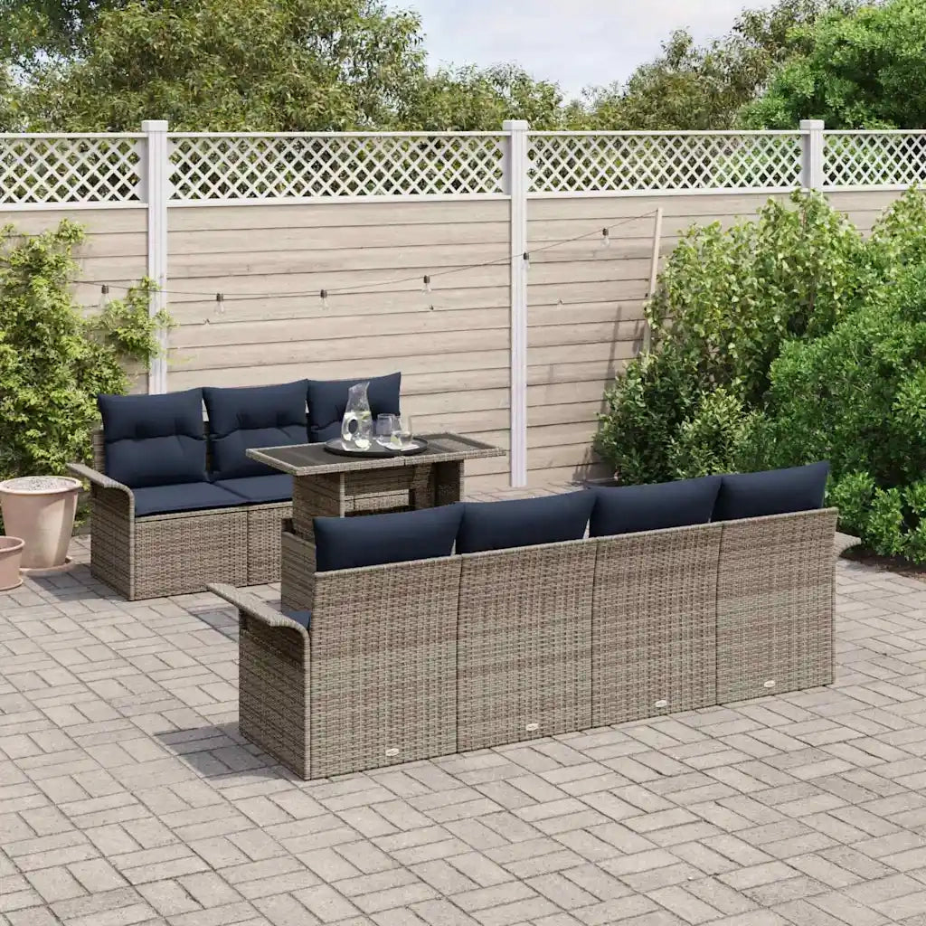 Set Divano da Giardino con cuscino 8 pcs Grigio polyrattan