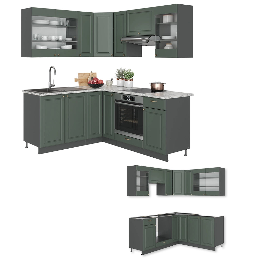 Vicco Cucina angolare completa Verde-oro Country House/Antracite 160 x 190 cm , PL Antracite