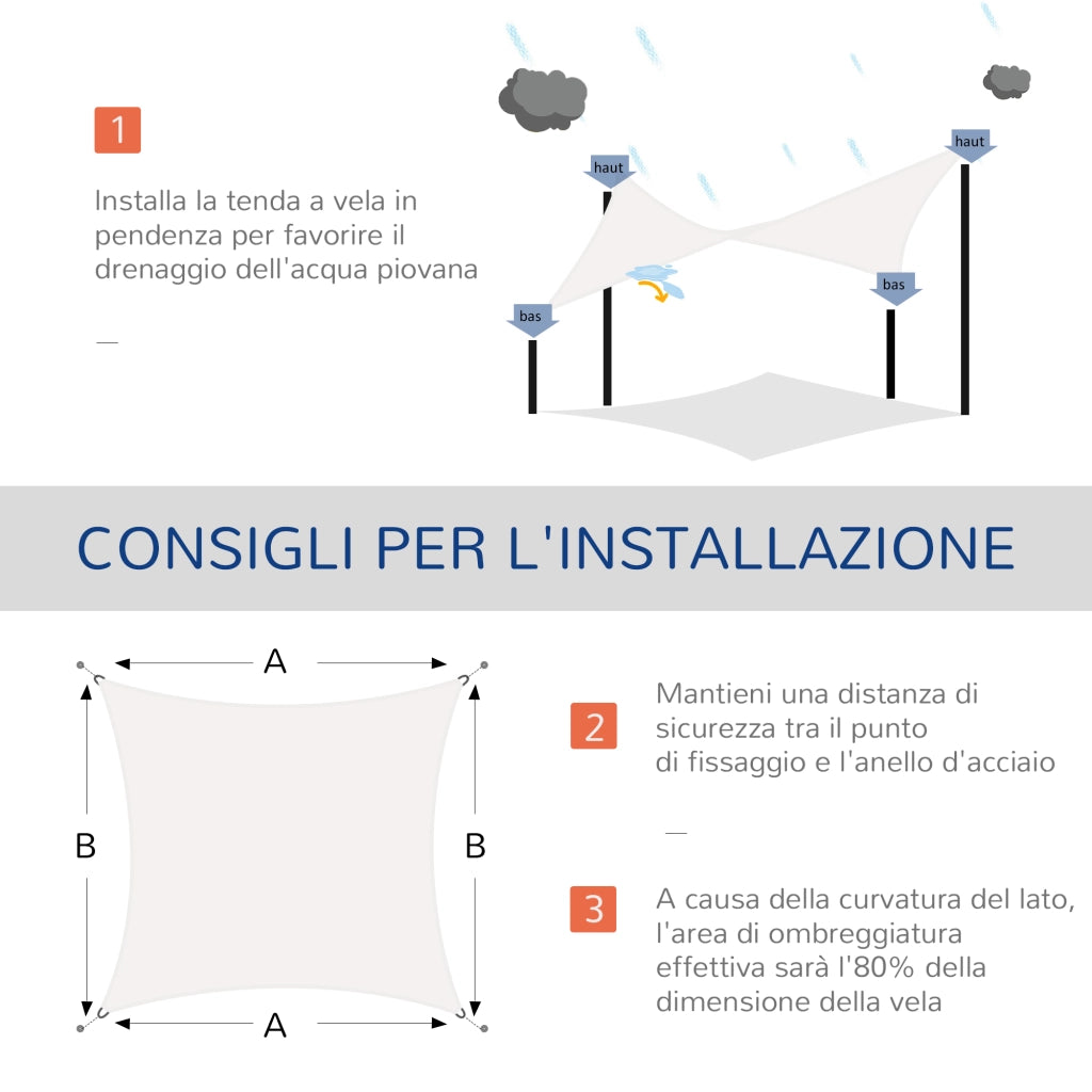 Easycomfort Tenda a Vela Parasole Rettangolare 4 x 6m, Tenda da Sole Protezione Raggi UV in HDPE 185g/㎡, Crema