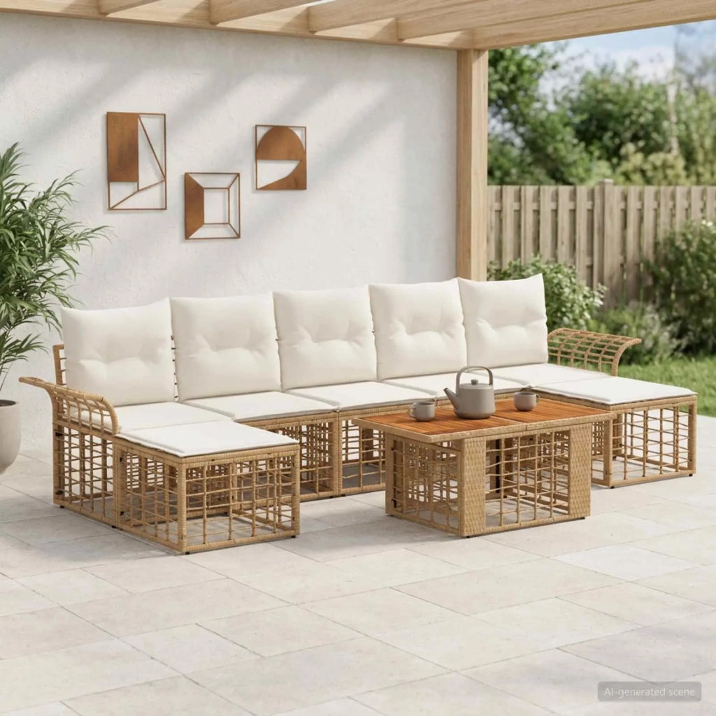 Set Divano da Giardino 8 pz Naturale e Bianco Crema polyrattan 3438006