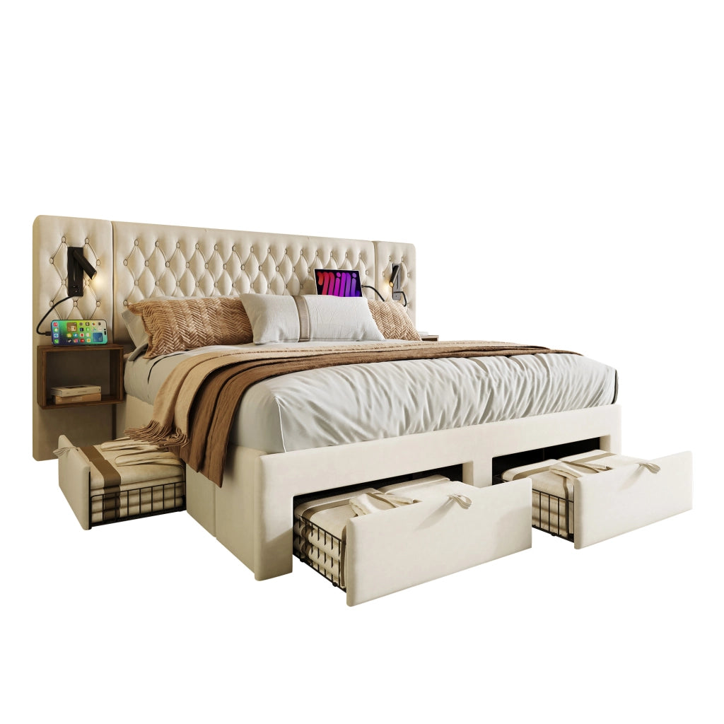 letto imbottito velluto beige 160x200 cm