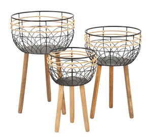 Set 3 Porta Vasi Oporto Ø 35x54,5-30x48-25x41,5 cm in Rattan