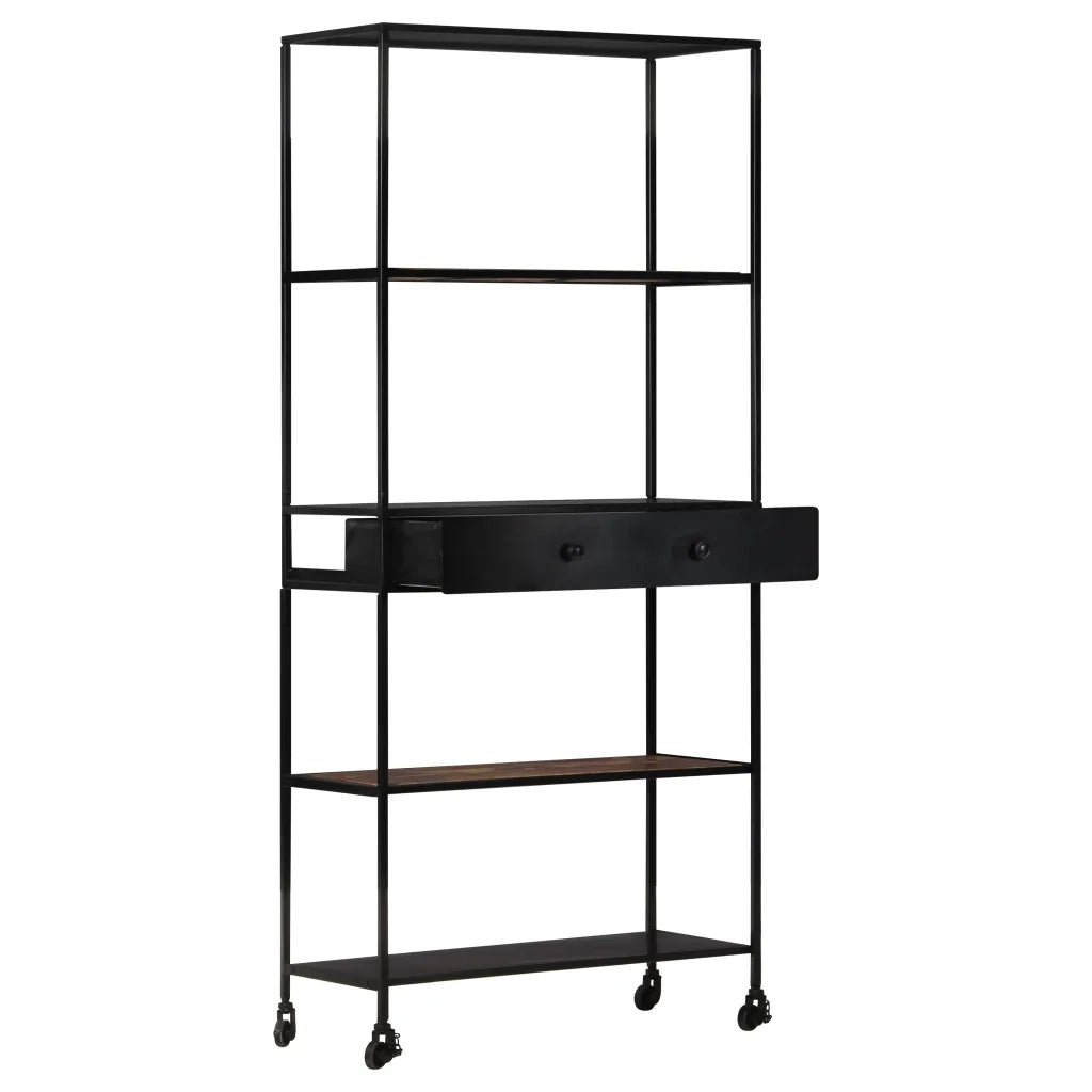 Libreria-Scaffale per Libri-Mobile di Stoccaggio 80x35x180 cm in Legno di Mango Grezzo e Ferro