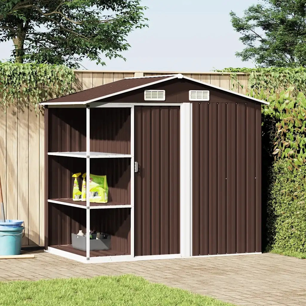 Capanno da Giardino con Scaffali Marrone 205x130x183 cm Ferro 47105