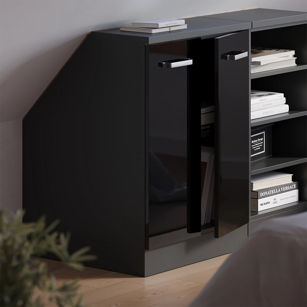 Mobile cucina sottotetto R-Line Nero lucido/Antracite 60 cm con 2 porte, carcassa 60 cm profondità Vicco