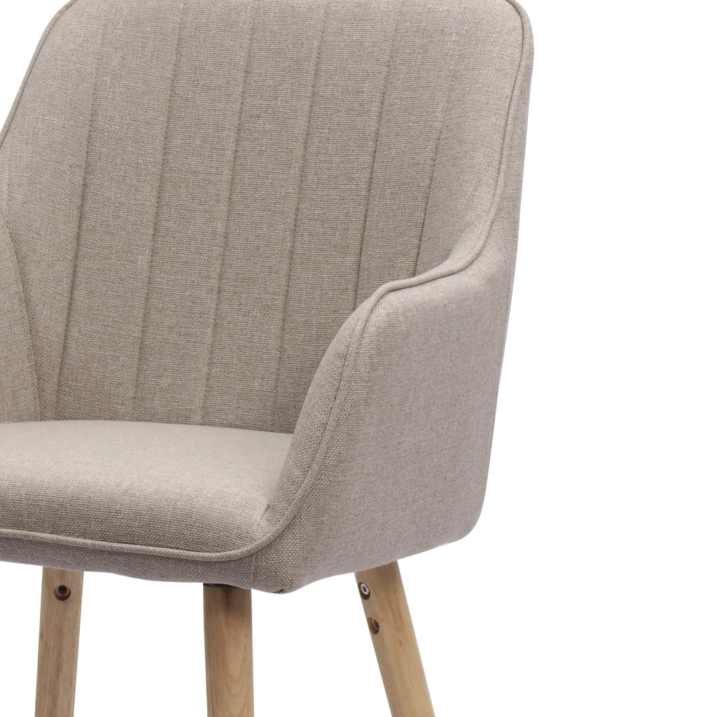 Sedia da Pranzo con Braccioli Integrati e Schienale Alto Ergonomico, Gambe in Legno, in Tessuto e Metallo, Cachi