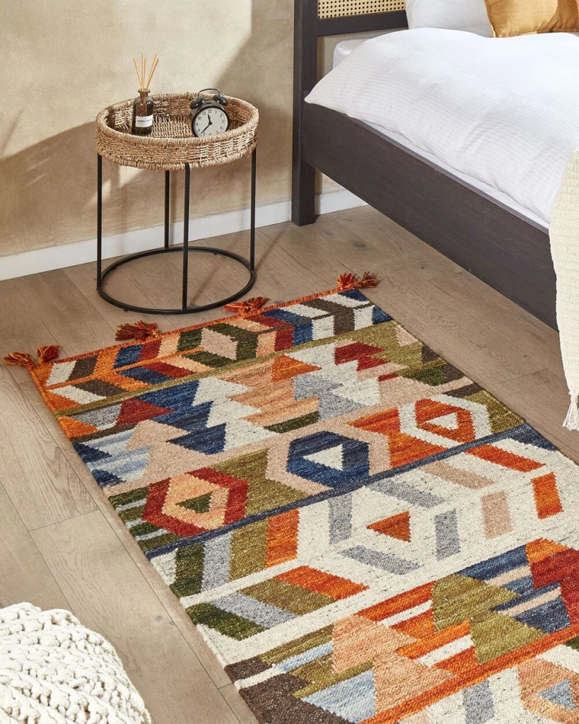 Tappeto kilim di lana multicolore fatto a mano 80 x 150 cm soggiorno camera da letto