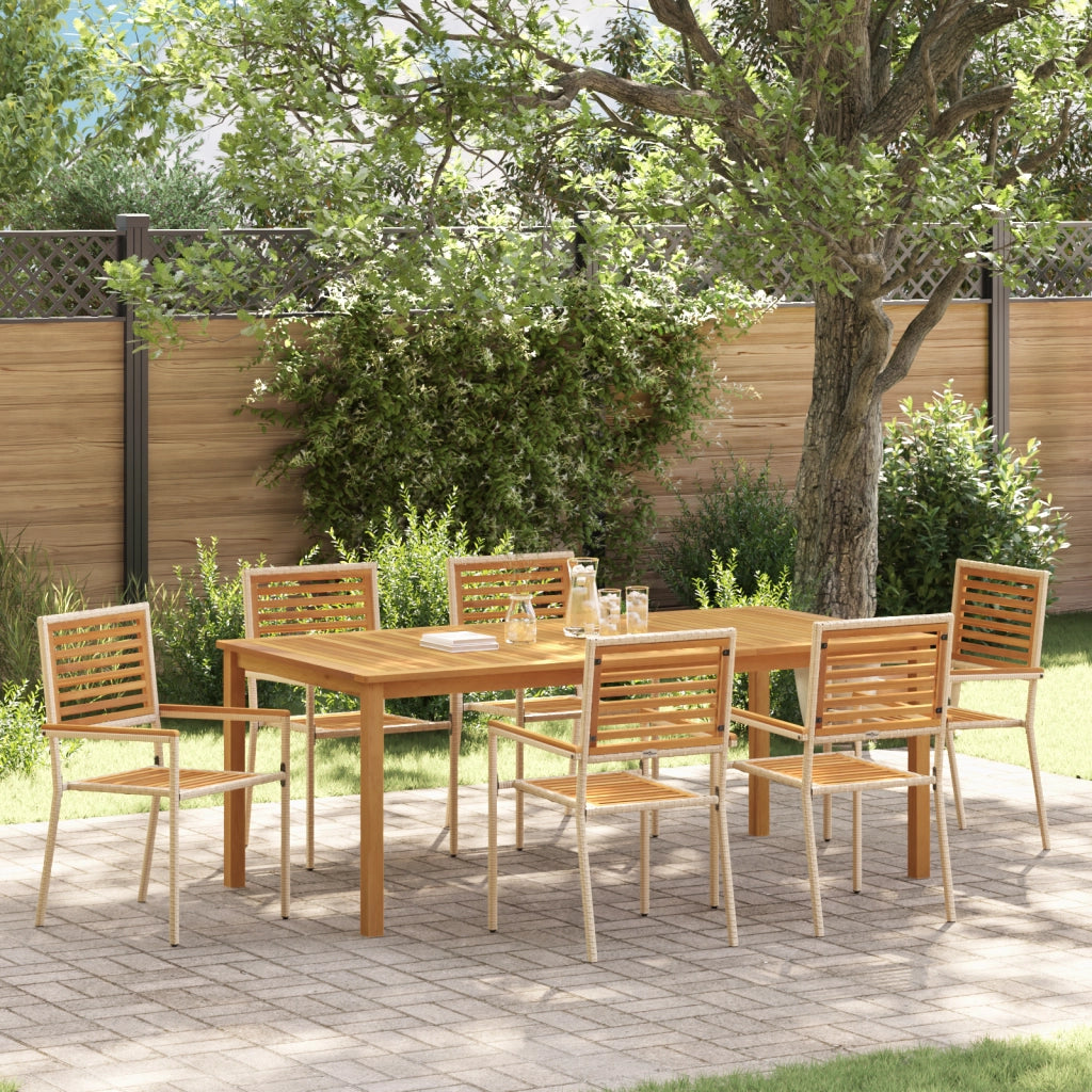 Set da Pranzo Giardino  7 Pezzi Beige Polyrattan Acacia