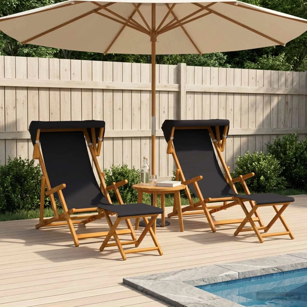 Lettino 4 pcs 3 Posizione Legno di Eucalipto Massello Nero 3407802