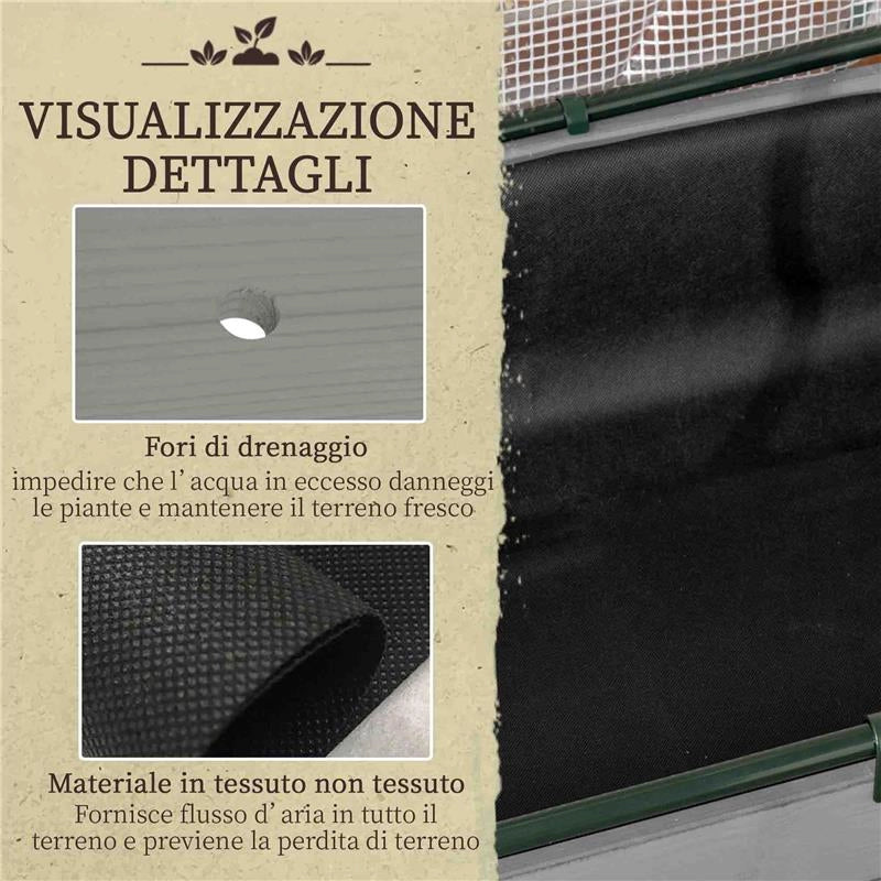 LETTO PER ORTO CON SERRA DA GIARDINO, PORTAPIANTE DA ESTERNO IN LEGNO E PE, 121X55X117 CM, GRIGIO SCURO
