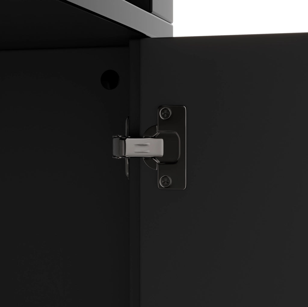 Vetrina 100x35x170 cm nera in MDF e vetro con LED， 2 ante