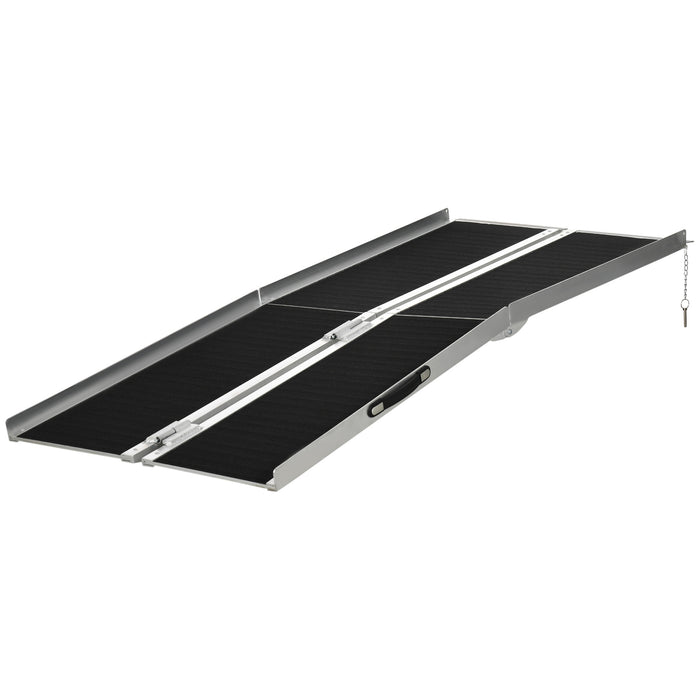 Rampa Pieghevole per Sedia a Rotelle 183x73.5 cm con Rivestimento Antiscivolo e Bordi di Sicurezza in Alluminio Nero