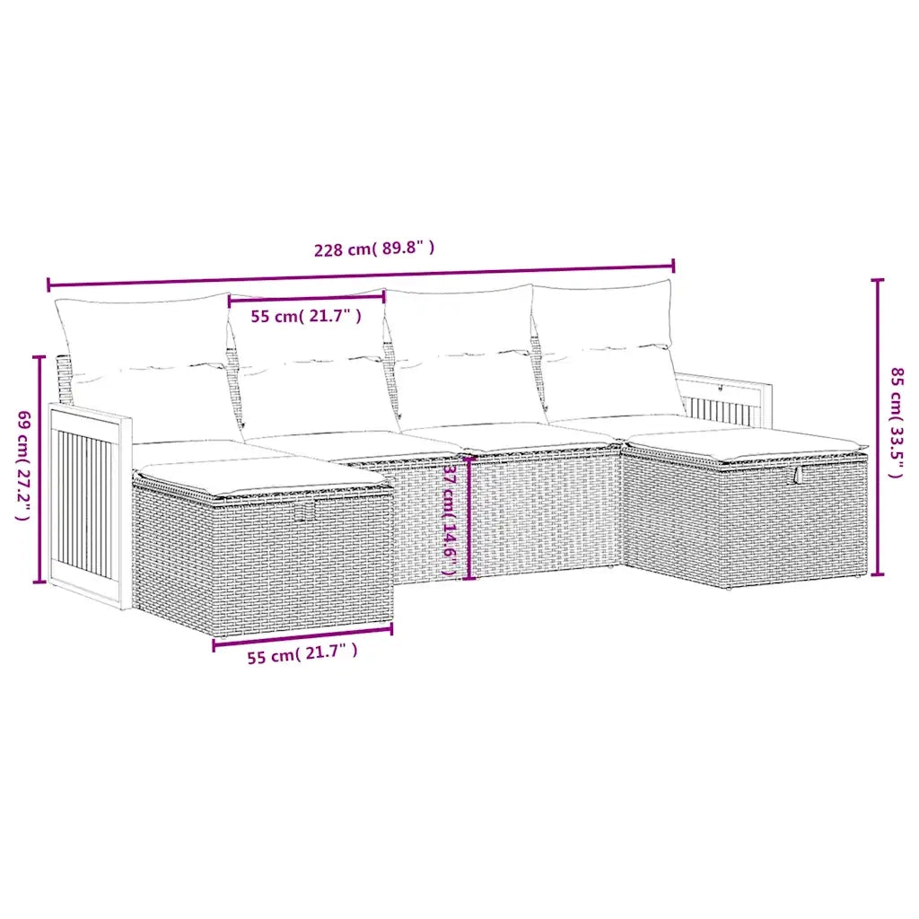 Set Divano da Giardino 6 pz con Cuscini Beige in Polyrattan 3265776