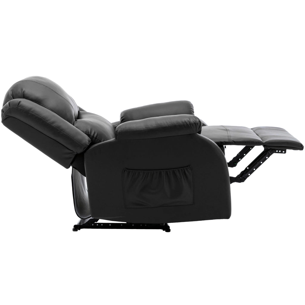 Poltrona relax reclinabile manuale in pelle pu con tasca laterale e poggiapiedi nero 80 × 90 × 100 cm