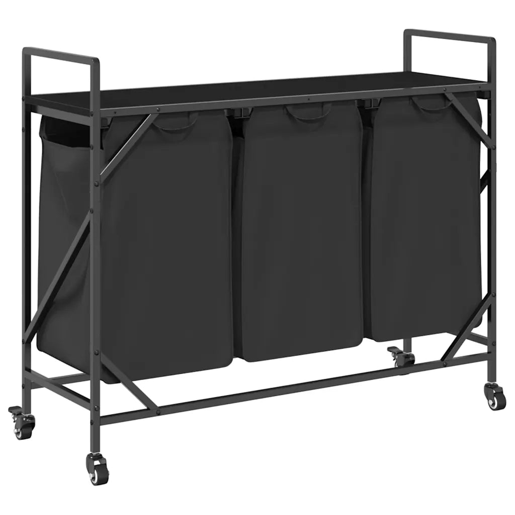 Cesto della Biancheria 3 Scomparti con Ruote Rovere Nero CFW1714317