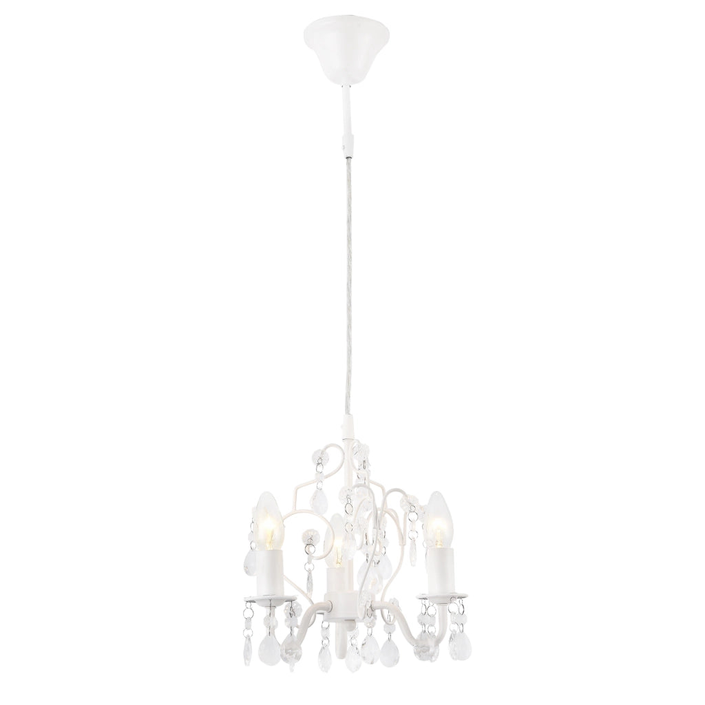 Lampada da Soffitto con Cristalli Artificiali Lampadario a Bracci 3 Fonti Luce E14 40W Plafoniera Decorativa - Bianco -