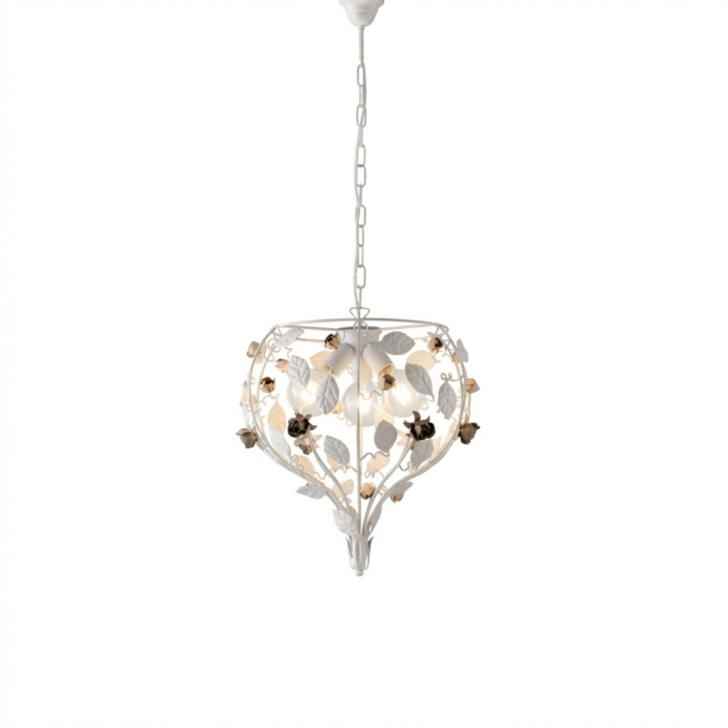 Lampadario Shabby Chic Bella Metallo Bianco 3 Luci E27