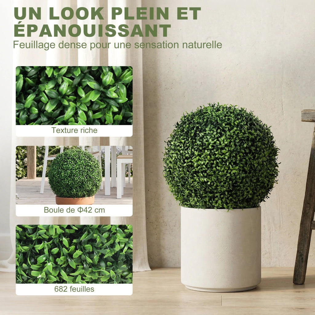 2 Palle Buxus Artificiali in Vaso ¨C zephmum ¨C Verde 42 cm
