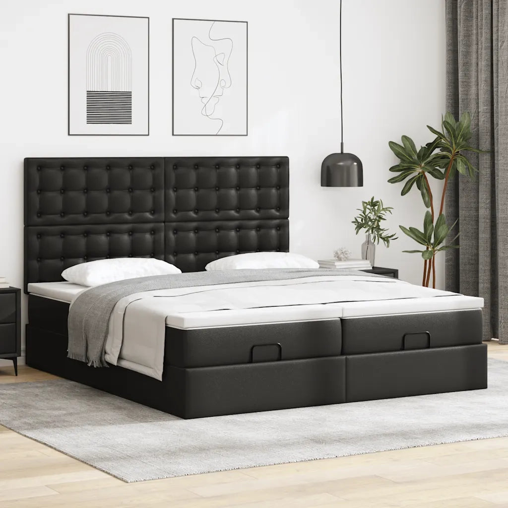 Struttura Letto Pouf con Materassi Nero 200x200 cm Similpelle 3313659