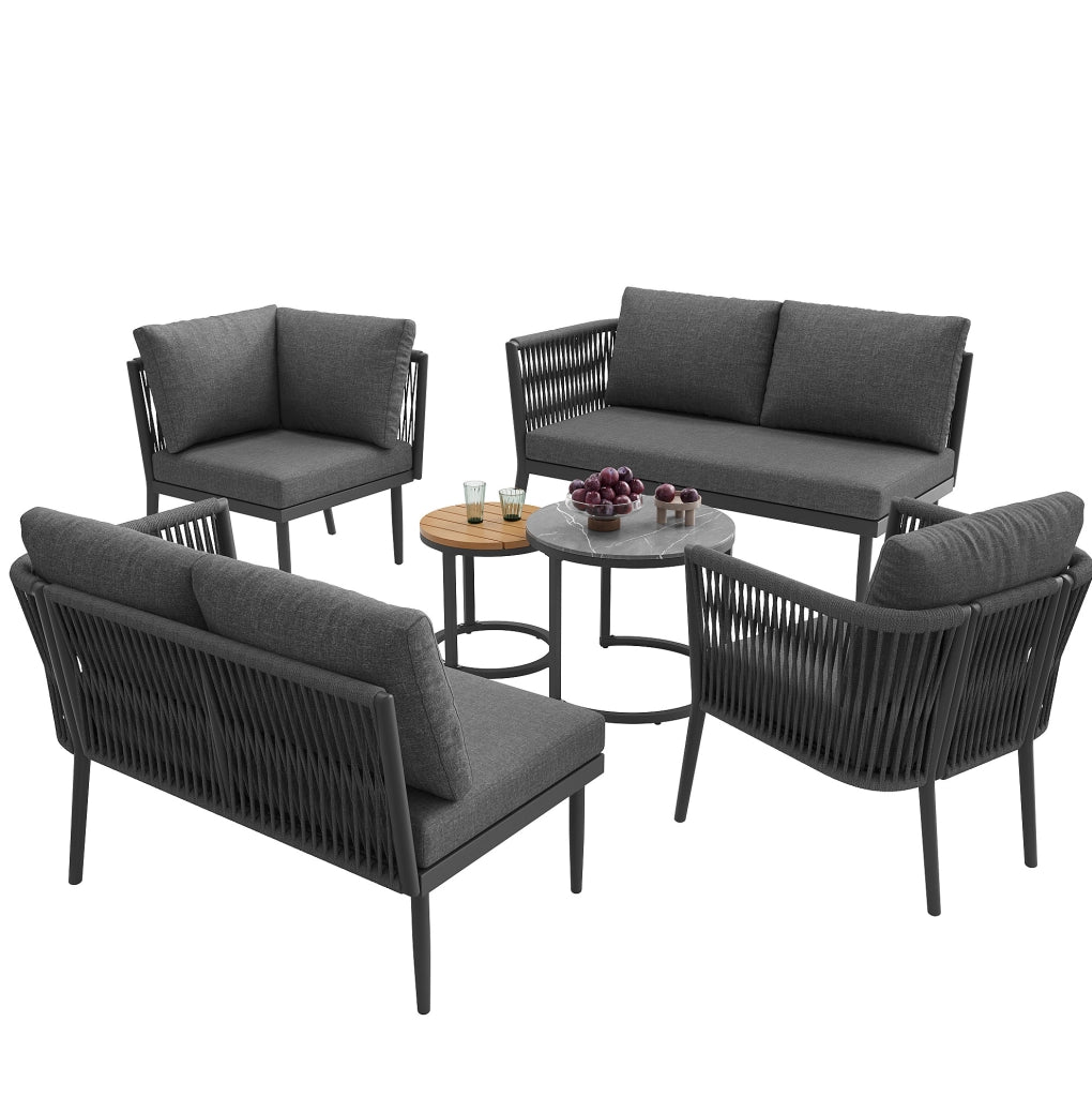 Set salotto da giardino modulare; schienale ergonomico; metallo e olefina grigio