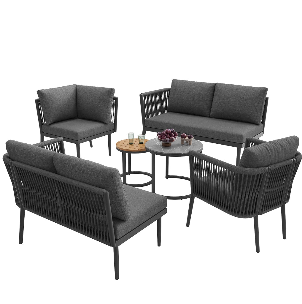 Set salotto da giardino modulare; schienale ergonomico; metallo e olefina grigio