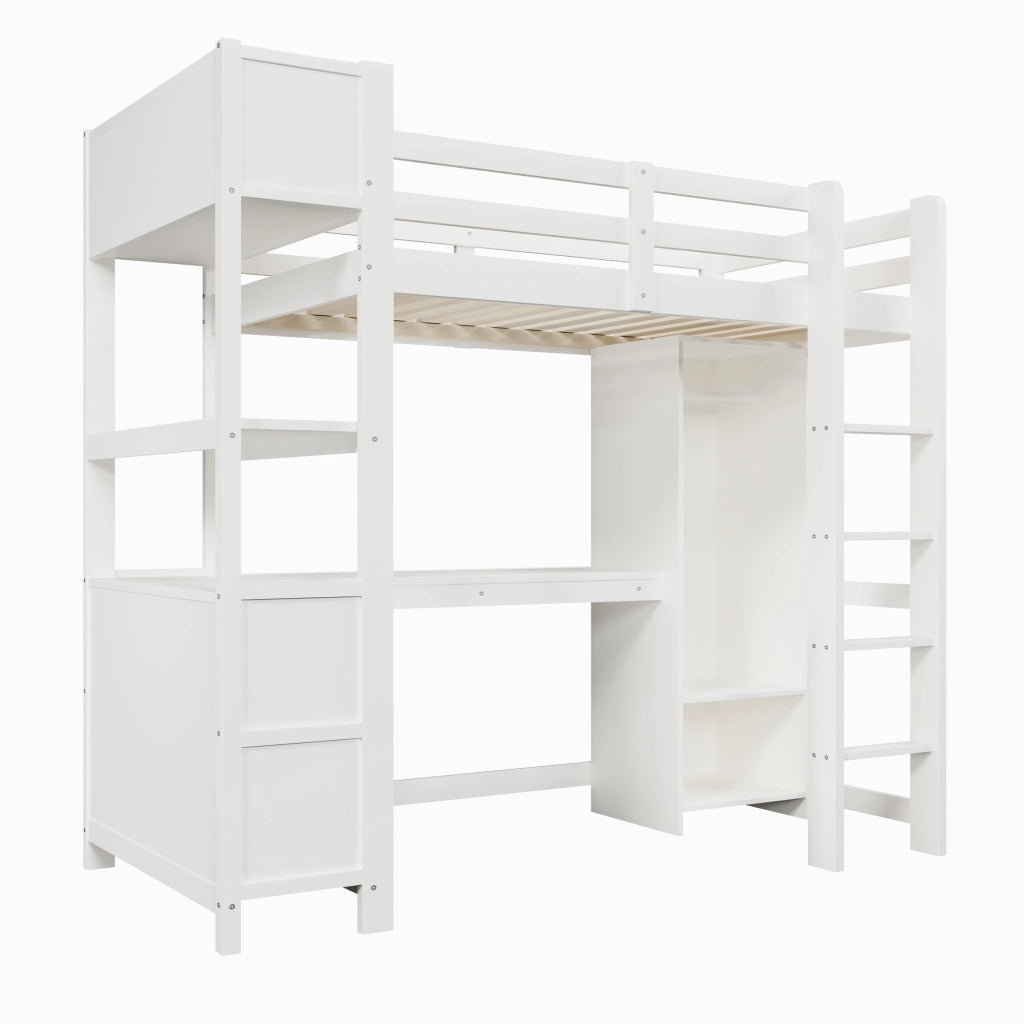Letto a Soppalco con Scrivania e Armadio ¨C MINIMAL ¨C 90x200, Bianco, Legno