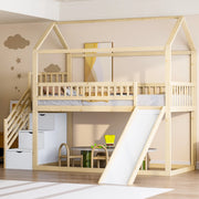 Letto a soppalco per bambini con scivolo e scala contenitore 90 x 200 cm; legno naturale