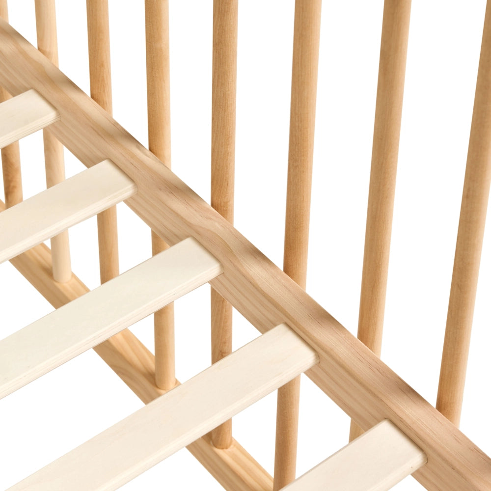 Lettino culla per neonati in legno di pino marrone chiaro 60 x 120 cm con barre regolabili in altezza Dimensioni standard