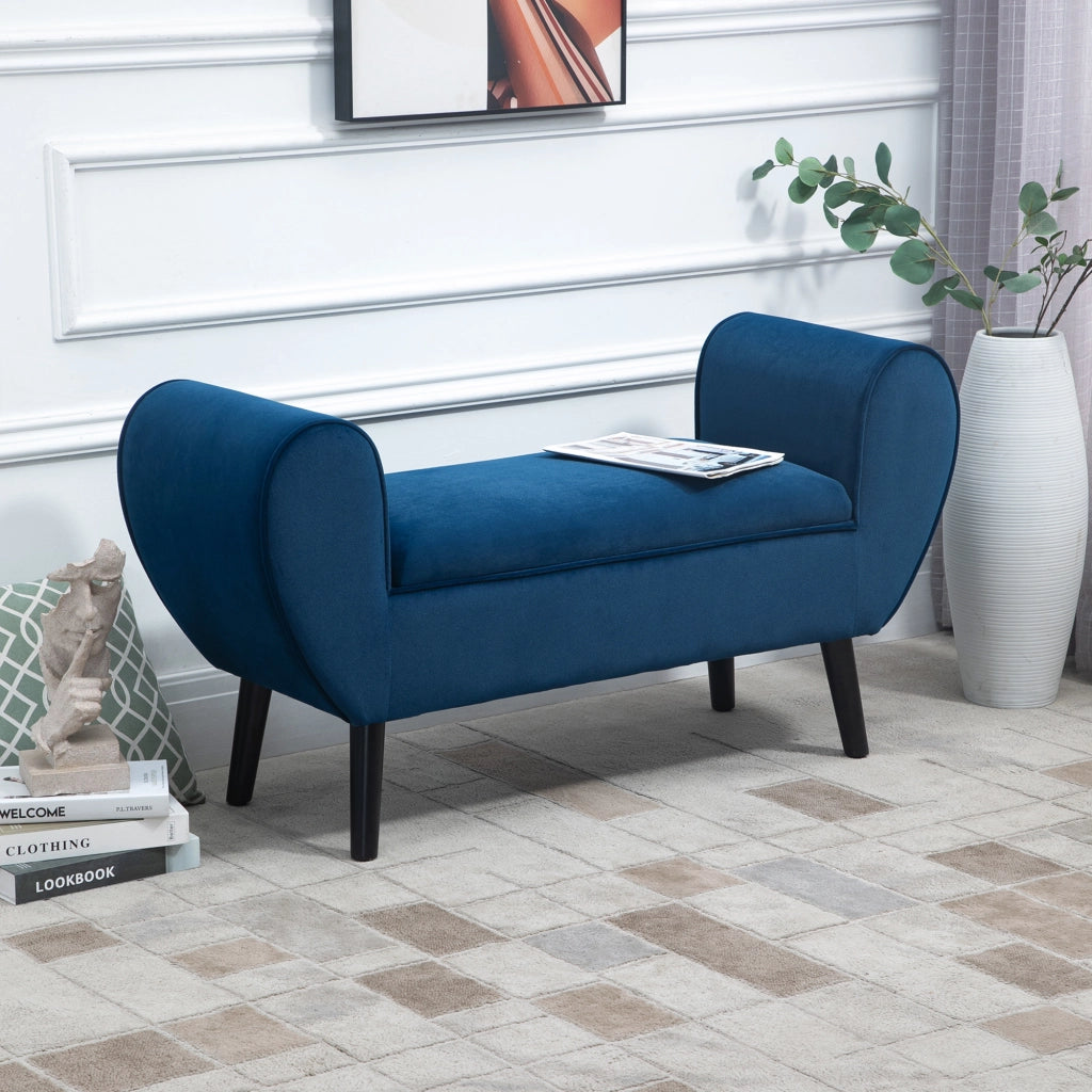 Divano imbottito con contenitore e braccioli ¨C zephmum ¨C Tessuto velluto, Blu, 118x42x66cm
