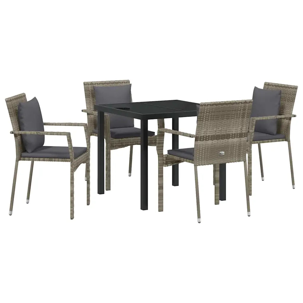 Set da Pranzo per Giardino con cuscino 5 pcs Grigio polyrattan