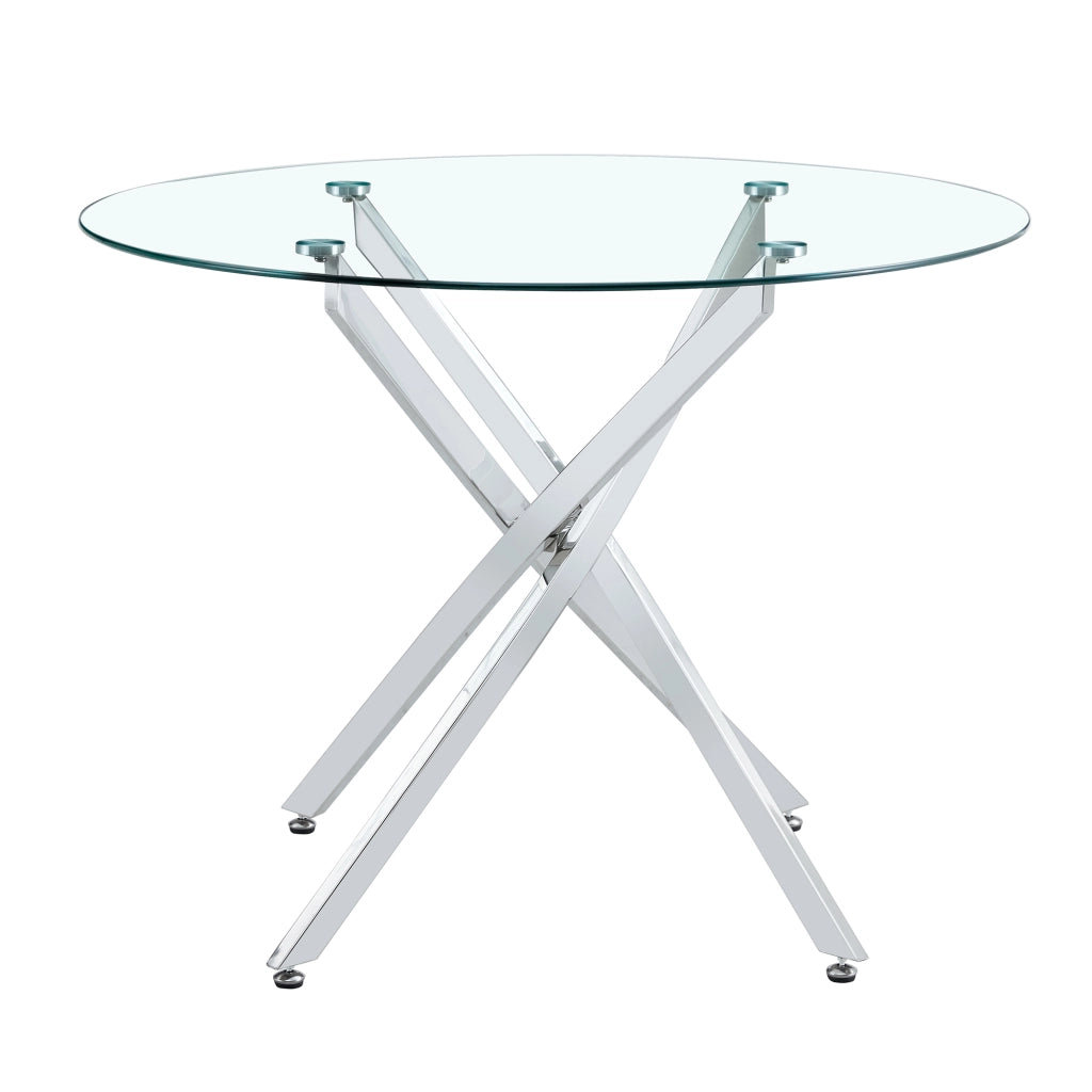 Tavolo da pranzo con piano in vetro e base in metallo per cucina 88 cm