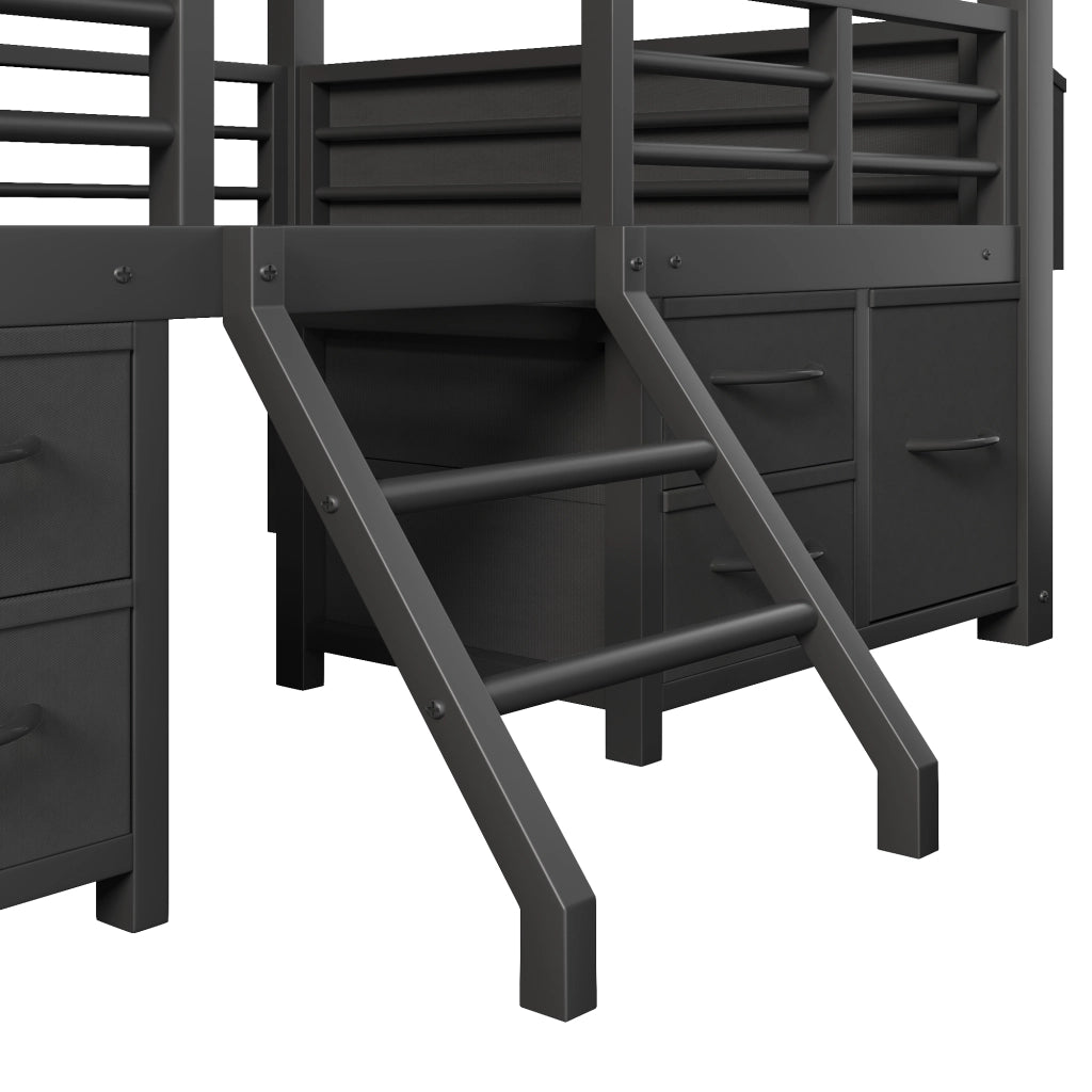Letto a soppalco 90x200 cm in metallo e MDF; struttura a casetta con cassetti; nero
