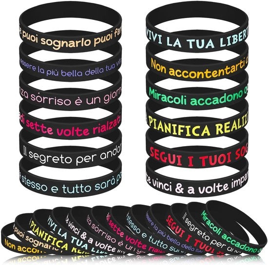Bracciali per bambini 24 pezzi - Bracciali in silicone - Citazioni motivanti - Adatti per bambini - Regalo per festività - Circonferenza 20 cm - Bracciale in silicone