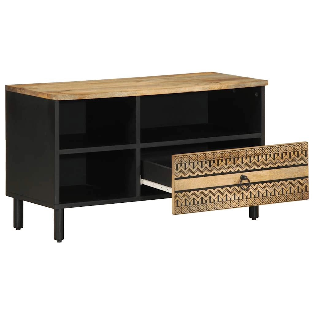 Mobile TV industriale con contenitore 80 x 33,5 x 46 cm legno massello nero 02_0057836