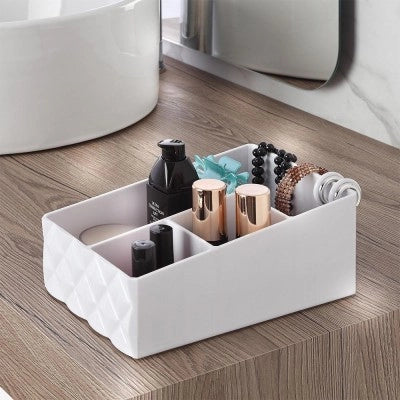 Organizer porta trucchi e cosmetici in plastica bianca con 4 scomparti